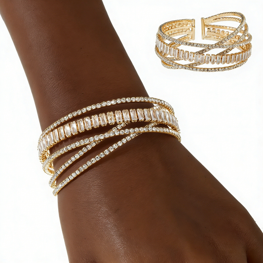 Rectangular Zirconium Multi-Layer Elastic Cross Bracelets