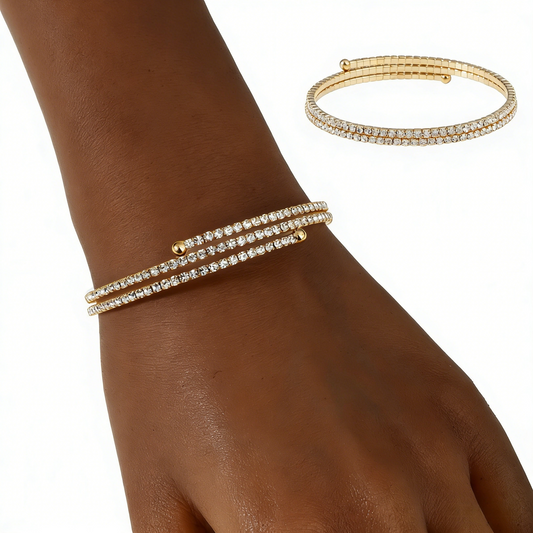 Double Row Rhinestone Cuff Bracelet