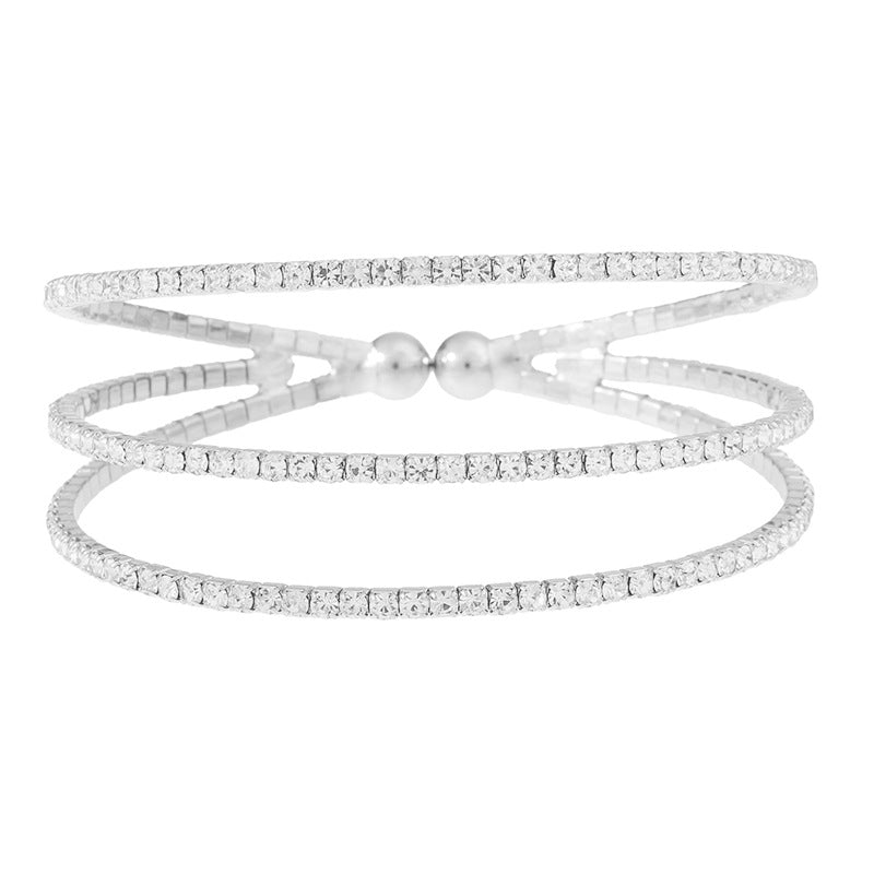 Triple Layer Station Rhinestone Cuff Bracelet
