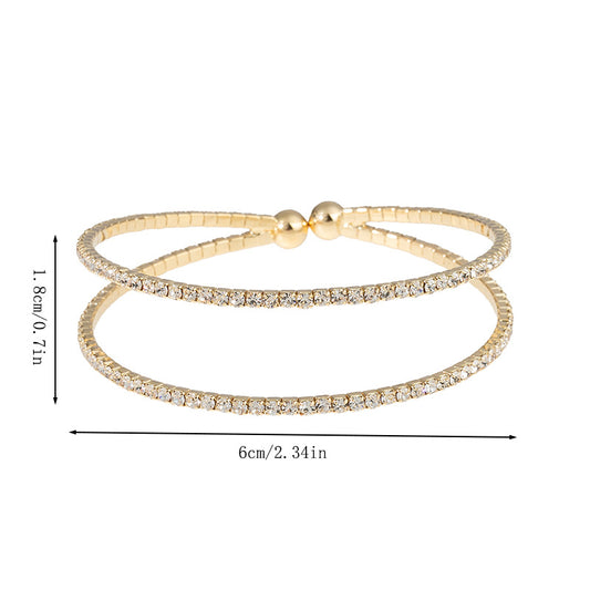 Double Layer Station Rhinestone Cuff Bracelet