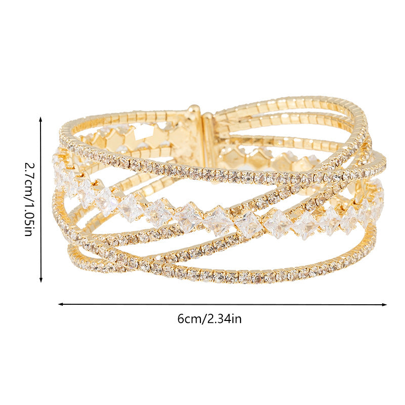 Square Zirconium Multi-Layer Elastic Cross Bracelets