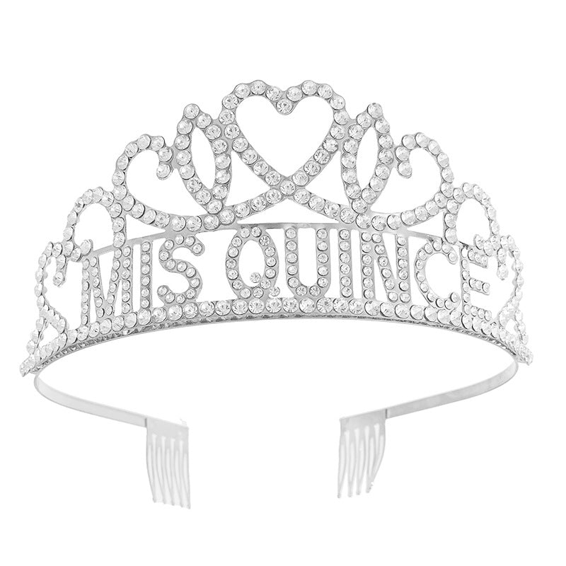 Mis Quince Rhinestone Tiara with Combs