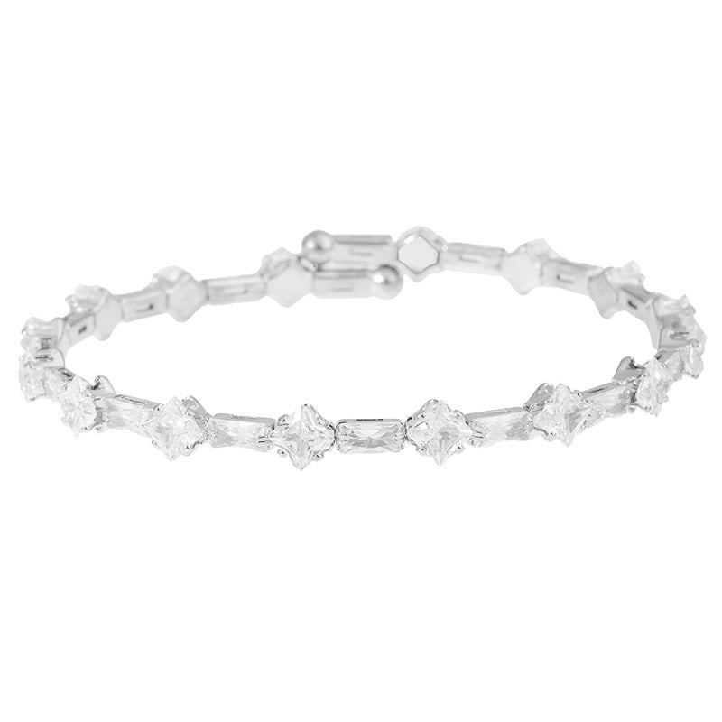 Single Row Alternating Square & Rectangle Zirconia Bracelet