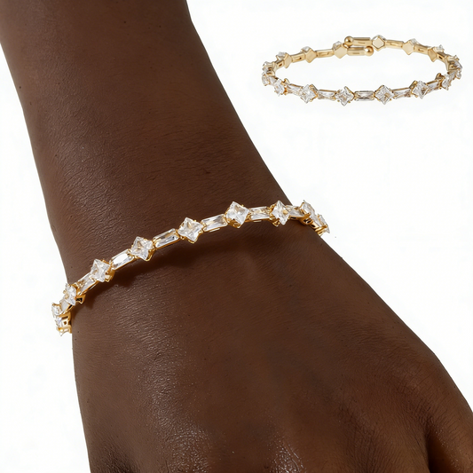 Single Row Alternating Square & Rectangle Zirconia Bracelet