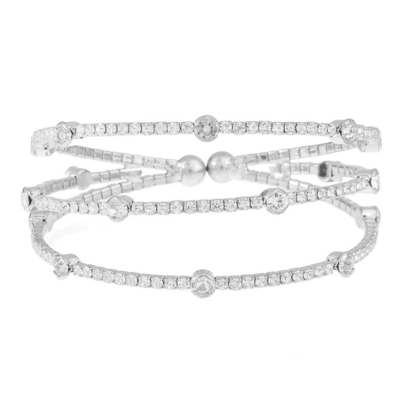 Triple Layer Cuff Bracelet with Station Stones