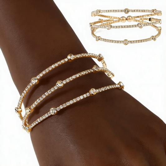 Triple Layer Cuff Bracelet with Station Stones