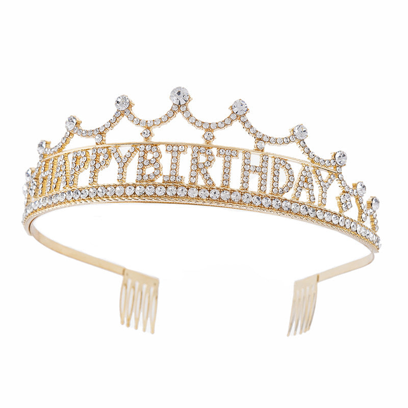 Vintage Happy Birthday Rhinestone Tiara with Combs