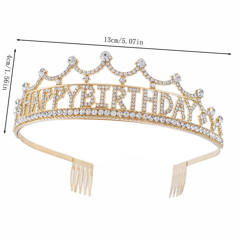 Vintage Happy Birthday Rhinestone Tiara with Combs