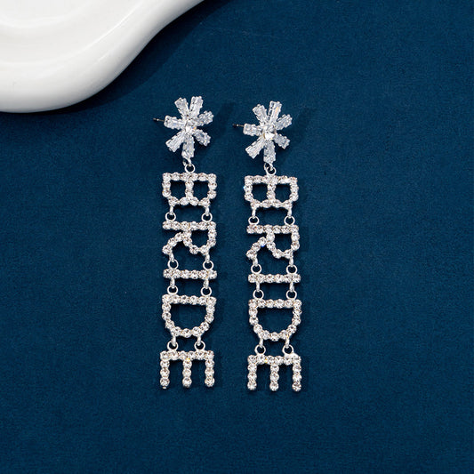 Flower BRIDE Letter Drop Earrings