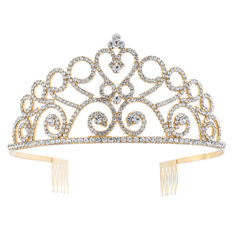 Swirl Heart Rhinestone Bridal Tiara with Combs