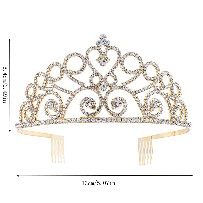 Swirl Heart Rhinestone Bridal Tiara with Combs
