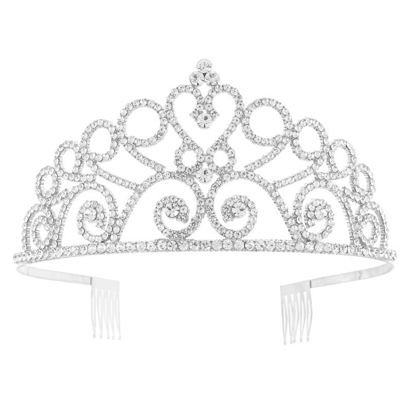 Swirl Heart Rhinestone Bridal Tiara with Combs