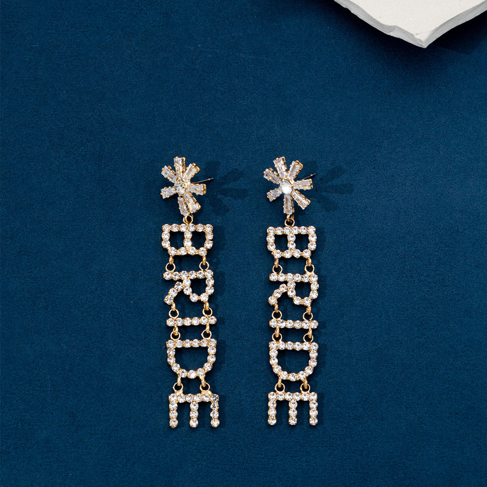 Flower BRIDE Letter Drop Earrings
