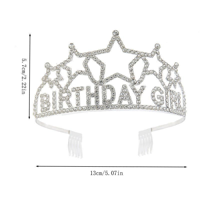 Star Birthday Girl Rhinestone Tiara with Combs