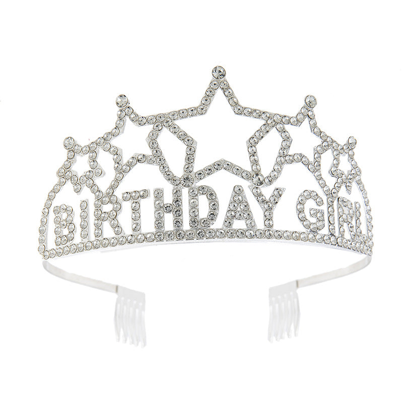 Star Birthday Girl Rhinestone Tiara with Combs