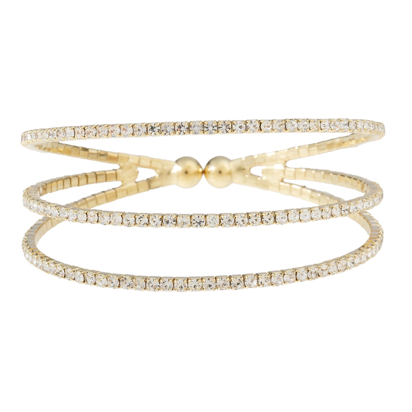 Triple Layer Station Rhinestone Cuff Bracelet
