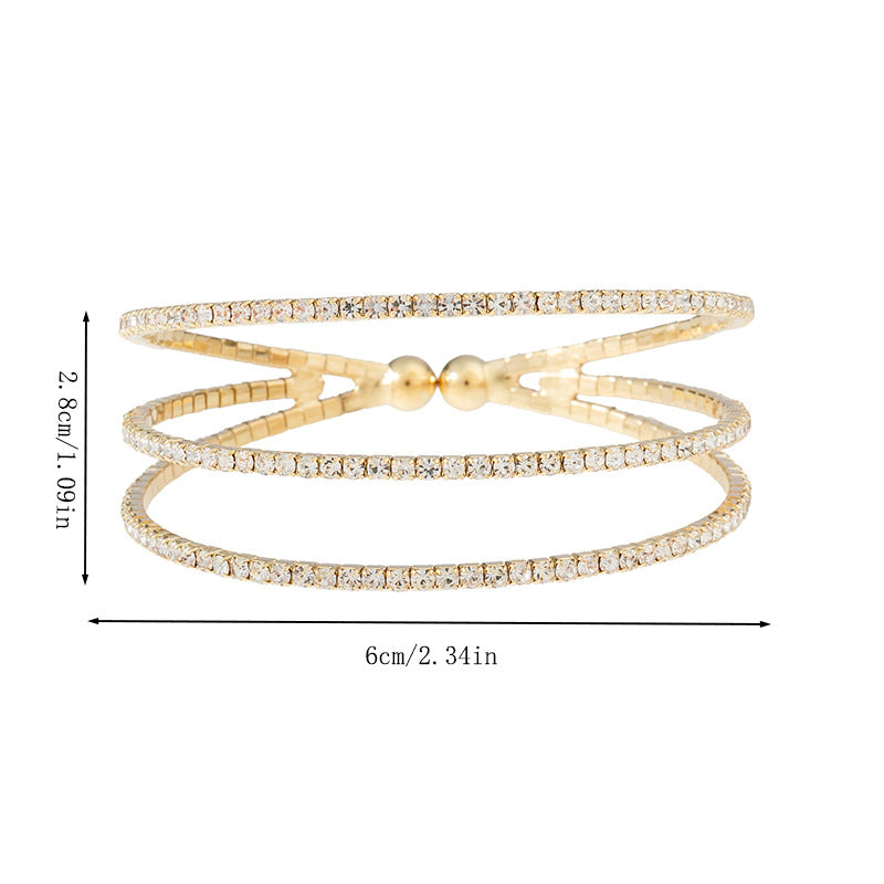 Triple Layer Station Rhinestone Cuff Bracelet
