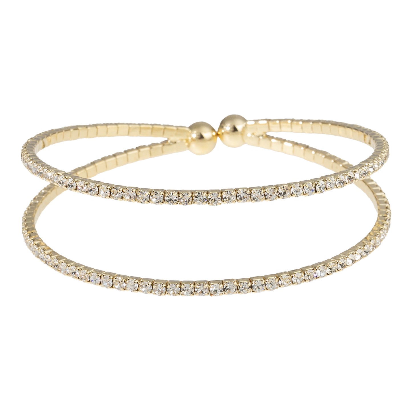 Double Layer Station Rhinestone Cuff Bracelet