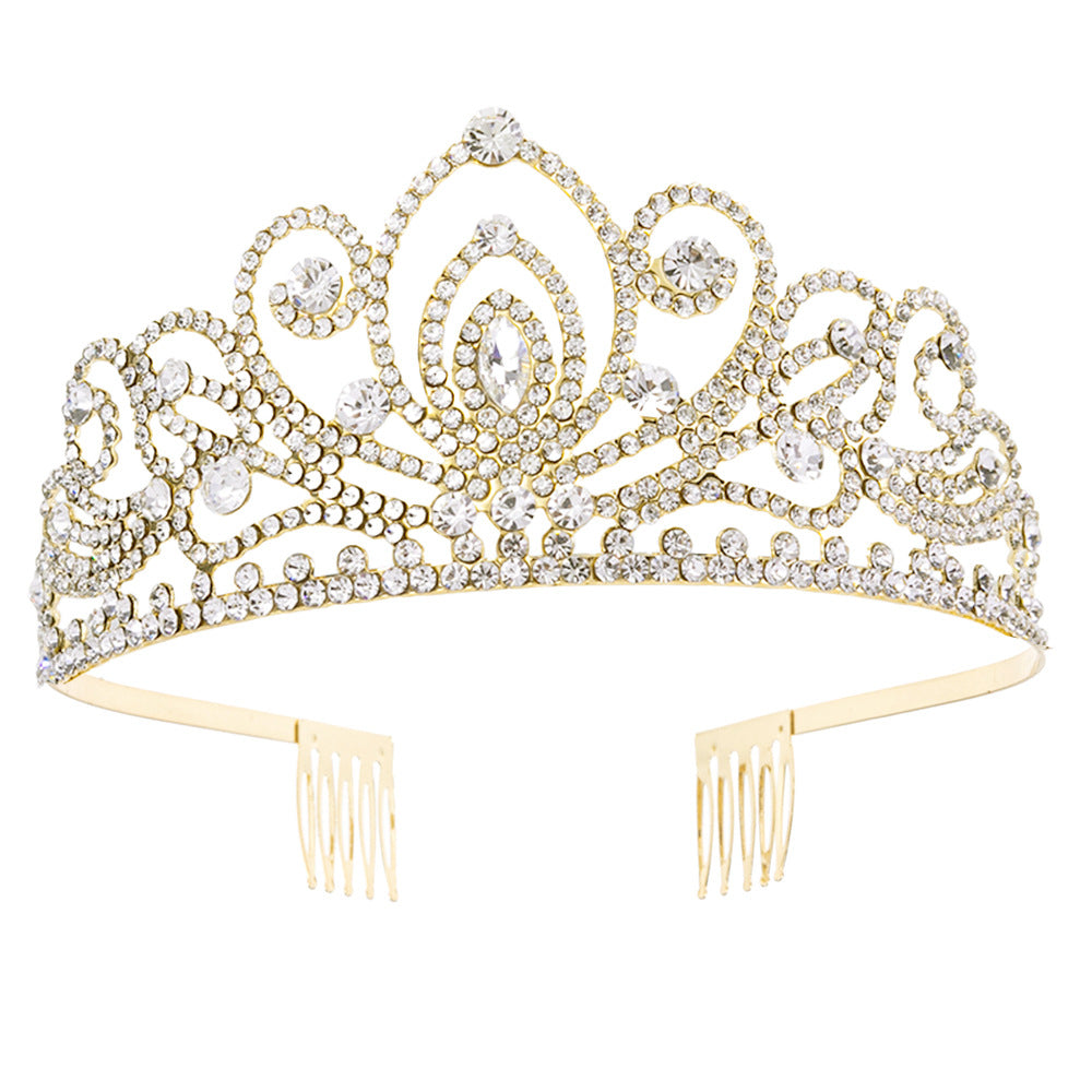 Teardrop Peacock Rhinestone Bridal Tiara with Combs