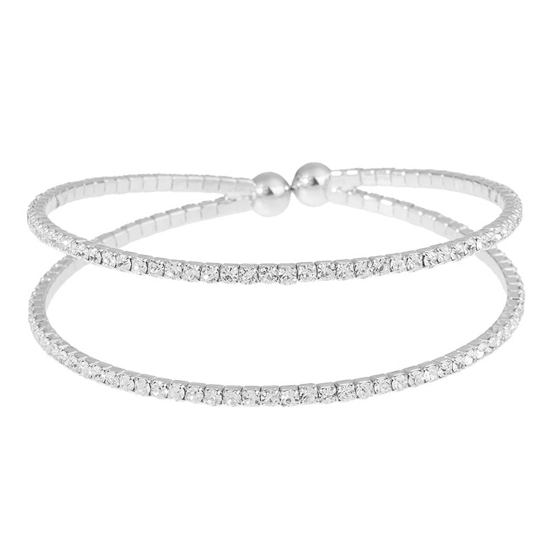 Double Layer Station Rhinestone Cuff Bracelet
