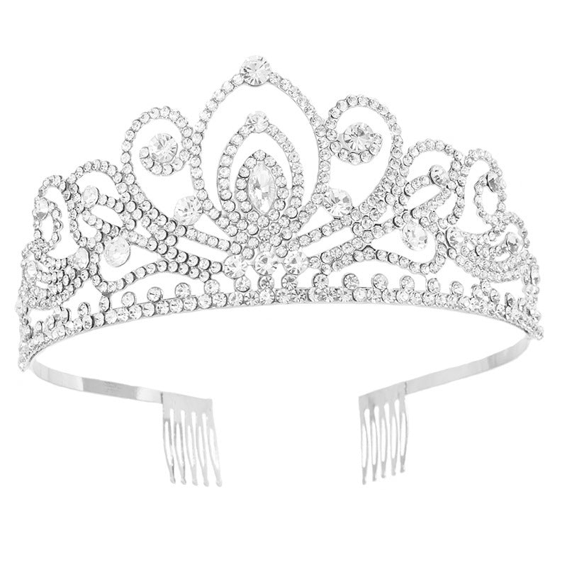 Teardrop Peacock Rhinestone Bridal Tiara with Combs
