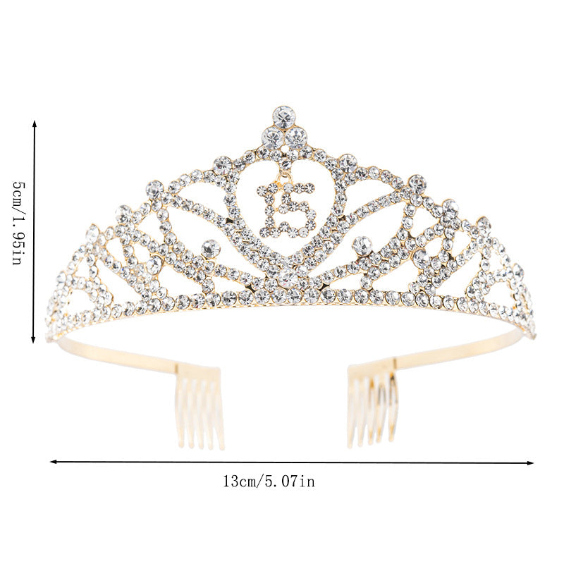 15th Birthday Rhinestone Tiara with Combs