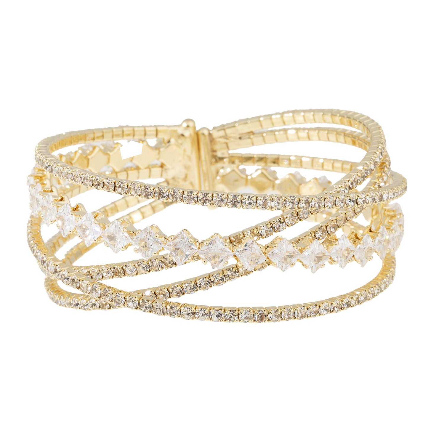 Square Zirconium Multi-Layer Elastic Cross Bracelets
