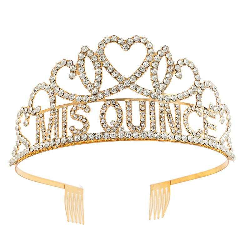 Mis Quince Rhinestone Tiara with Combs