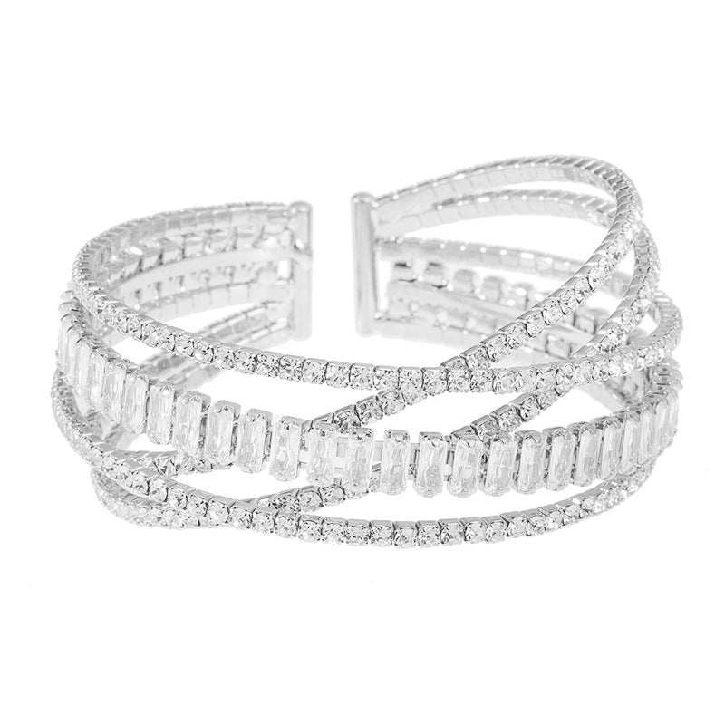 Rectangular Zirconium Multi-Layer Elastic Cross Bracelets