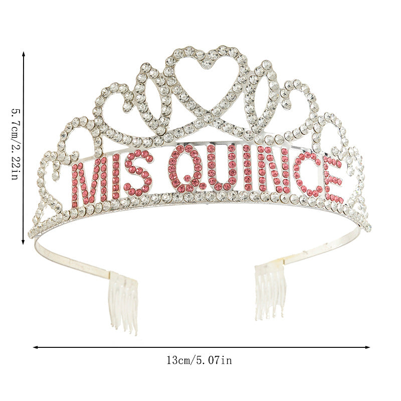 Mis Quince Rhinestone Tiara with Combs