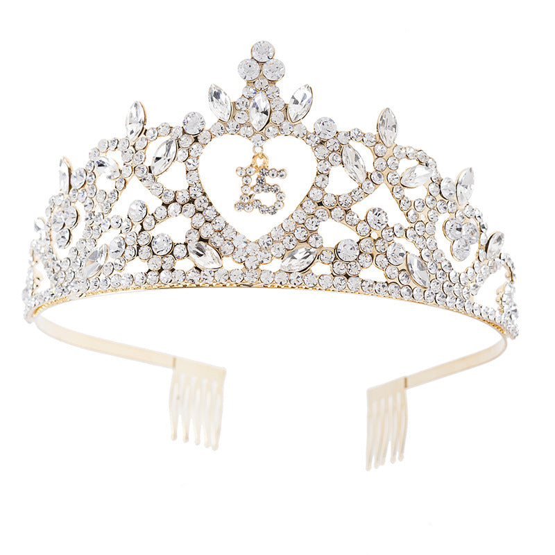 Heart Shaped Sweet 15 Rhinestone Tiara with Combs
