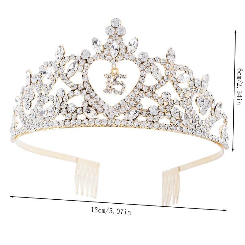 Heart Shaped Sweet 15 Rhinestone Tiara with Combs