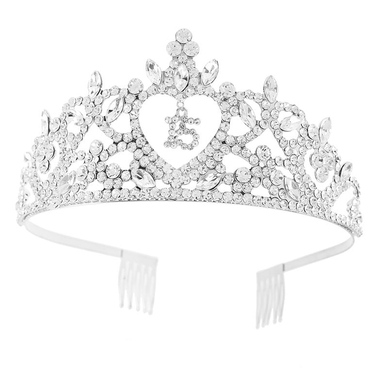 Heart Shaped Sweet 15 Rhinestone Tiara with Combs