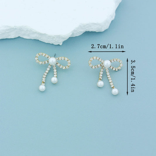 Pearl Bow Stud Earrings