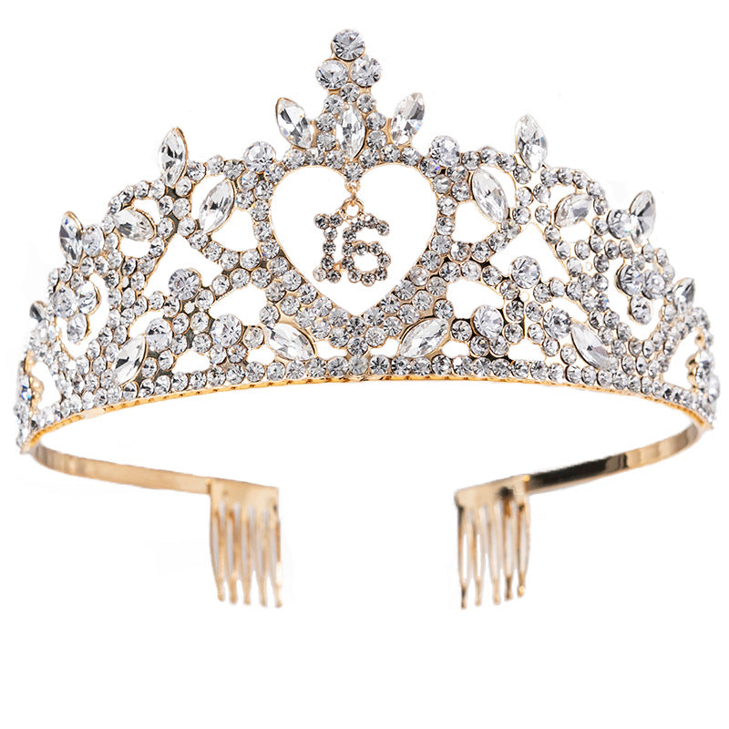 Heart Shaped Sweet 16 Rhinestone Tiara with Combs