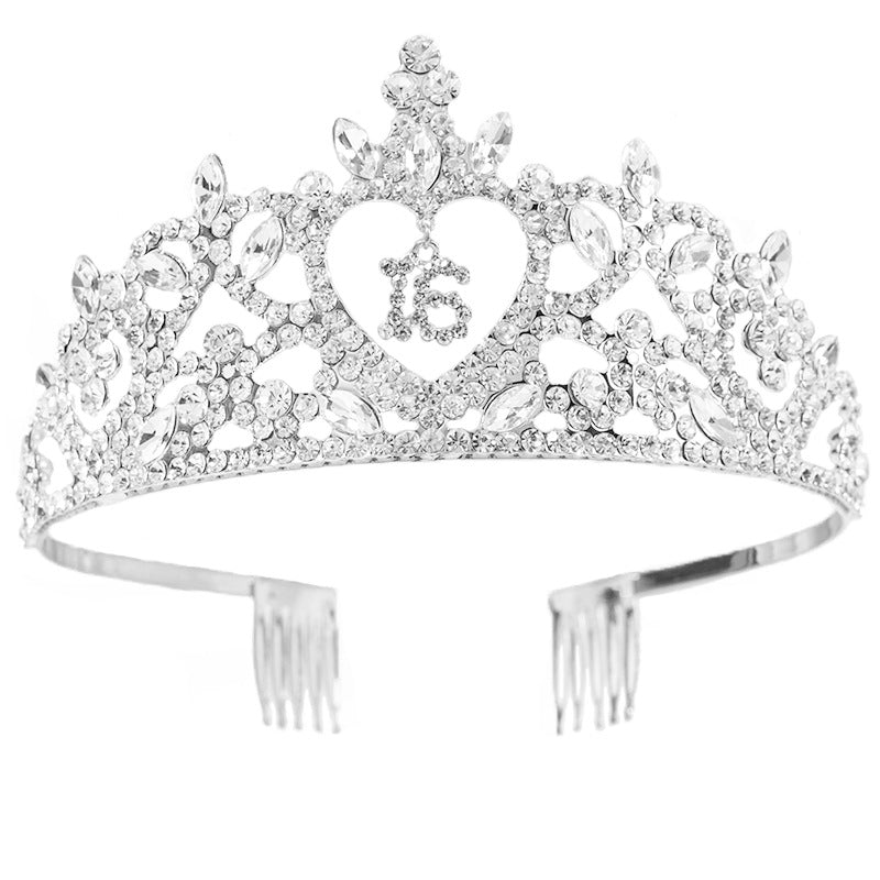 Heart Shaped Sweet 16 Rhinestone Tiara with Combs