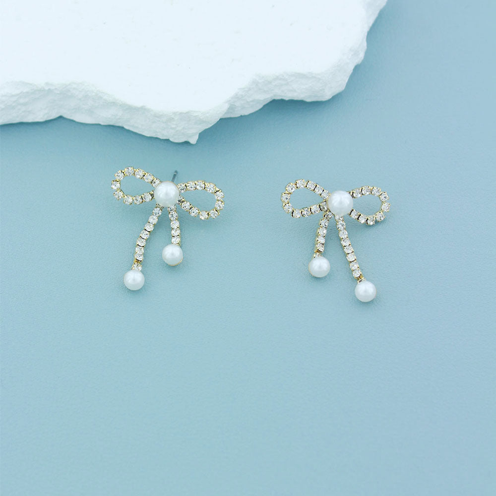 Pearl Bow Stud Earrings