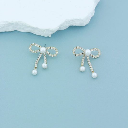 Pearl Bow Stud Earrings