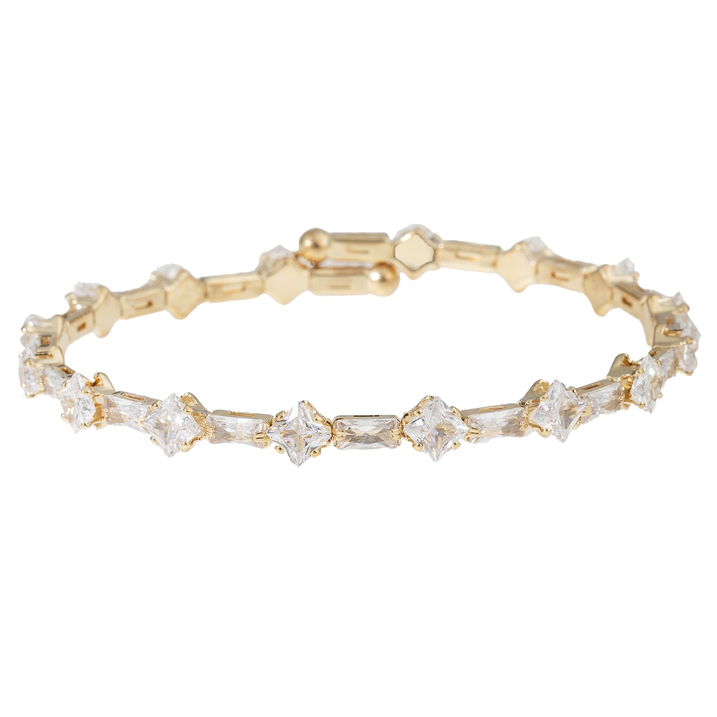 Single Row Alternating Square & Rectangle Zirconia Bracelet