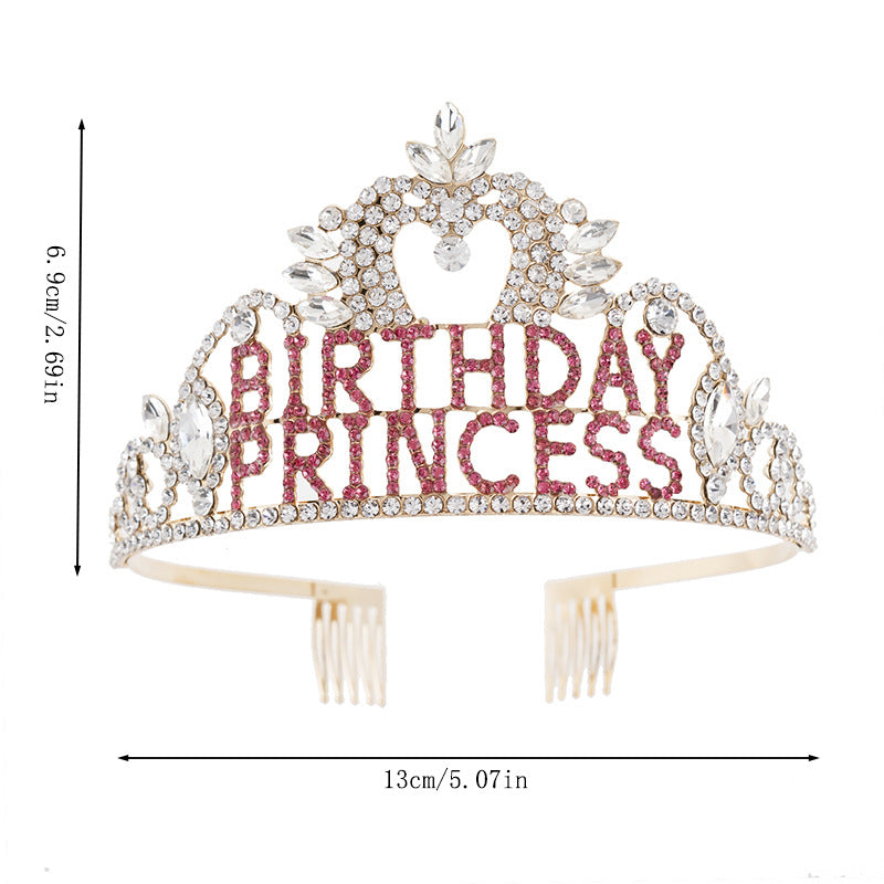 Birthday Princess Rhinestone Tiara with Combs