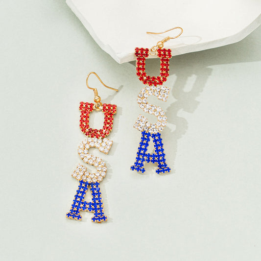 Red White Blue USA Rhinestone Earrings